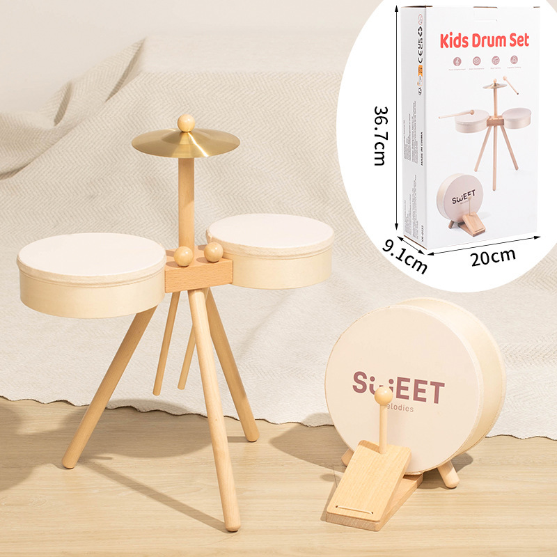 木製ペダルドラムセット 3-6 歳の子供のおもちゃ木製ラウンドスタンド付きモンテッソーリ音楽パーカッションおもちゃ|undefined