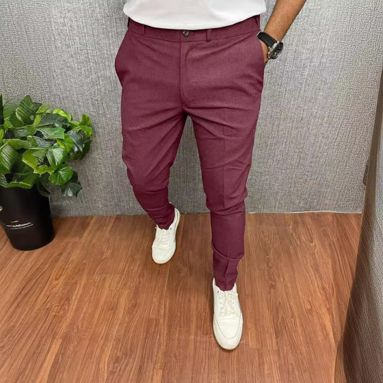 Cross-border European and American new men's solid color casual skinny formal pants slim tapered foreign trade Four Seasons popular