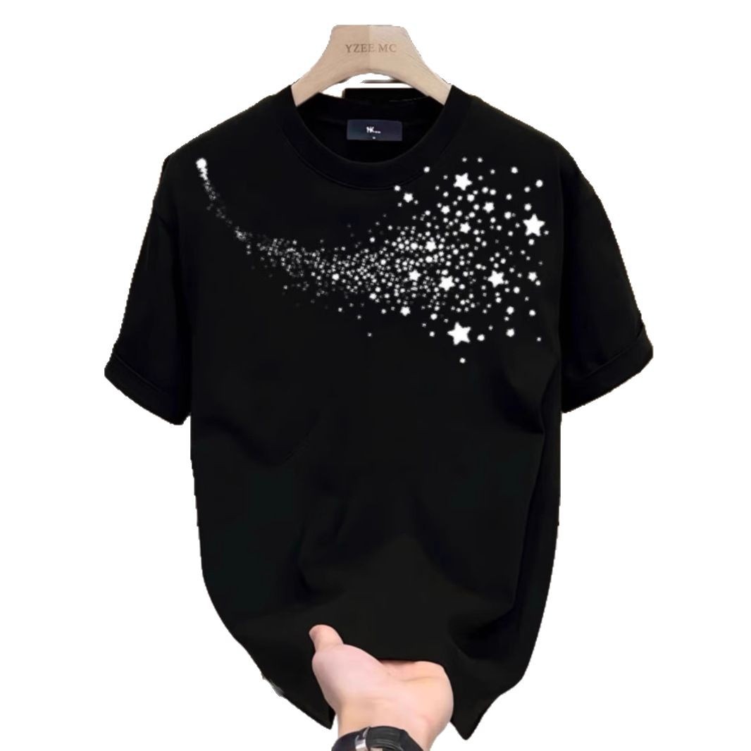 Maglietta girocollo Fashion Bling Shooting Star con strass per uomo e donna, maglietta casual a maniche corte in cotone di alta qualità, maglietta comoda e scintillante da uomo_voghion.com