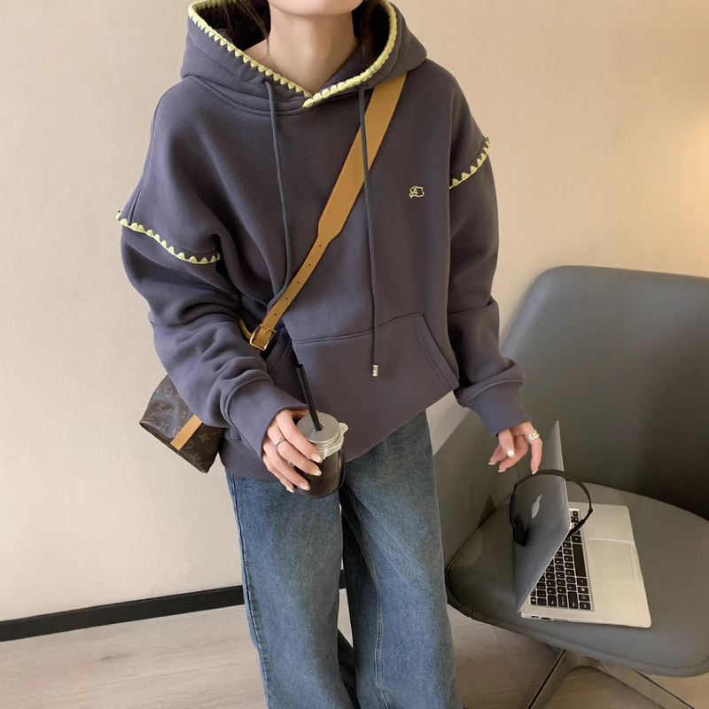 South Korea Trendy Brand ADER fleece-lined Korean Style Loose Three-Dimensional Shell Line Embroidery Drawstring Hooded Sweat Trendy for Men and Women South Korea Trendy Brand ADER fleece-lined Korean Style Loose Three-Dimensional Shell Line Embroidery Drawstring Hooded Sweat Trendy for Men and Women