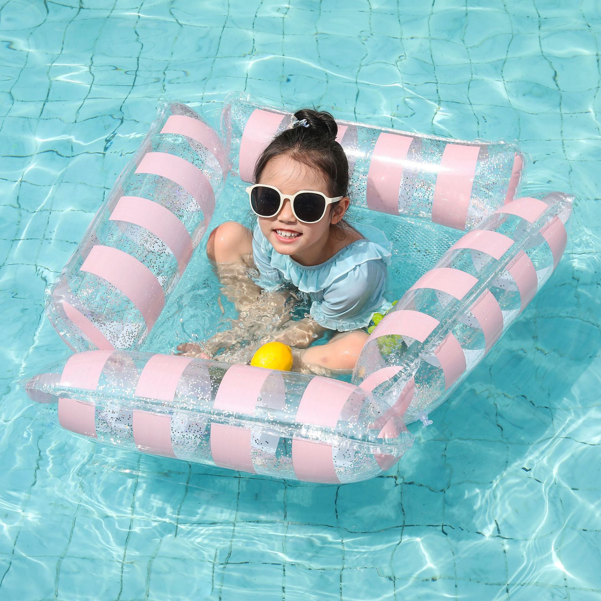 Inflatable Pool Lounger Floating Bed With Striped Backrest_voghion.com