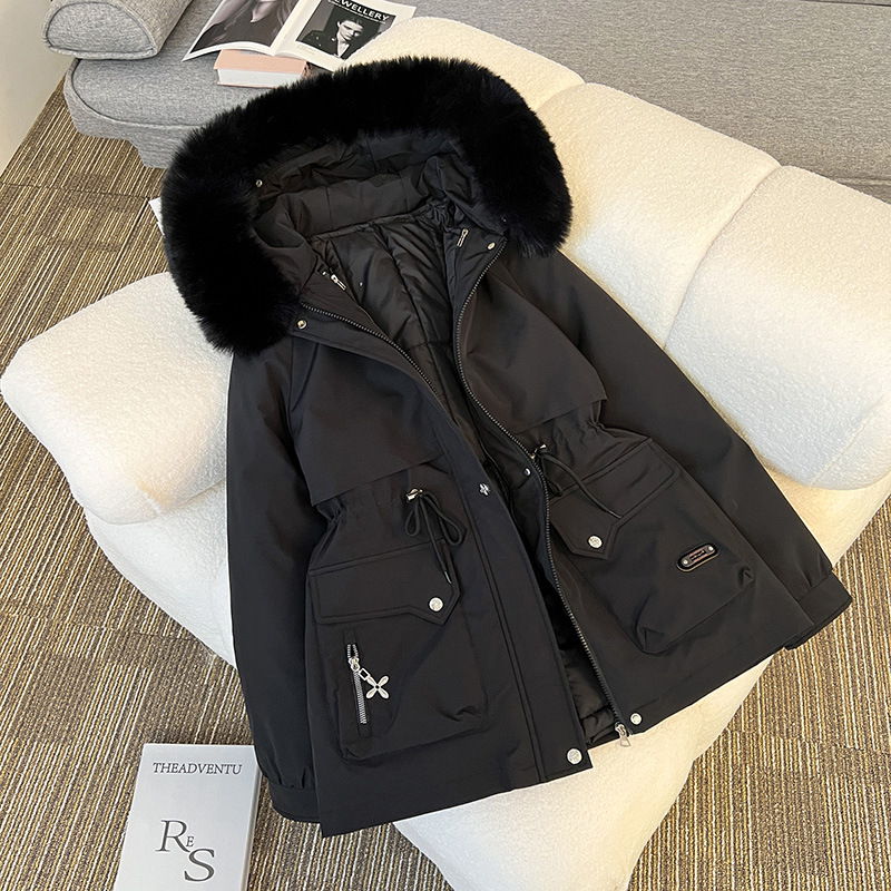 Moteriški drabužiai, vienas drabužis, trijų drabužių parka, moteriški trumpi 2024 m. nauji medvilniniai drabužiai, žieminė medvilninė paminkštinta striukė, žieminis paltas_voghion.com