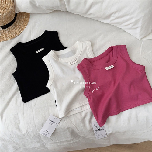Child star Yuan children's vest summer style male and female baby Korean version solid color round neck short sleeveless top trendy