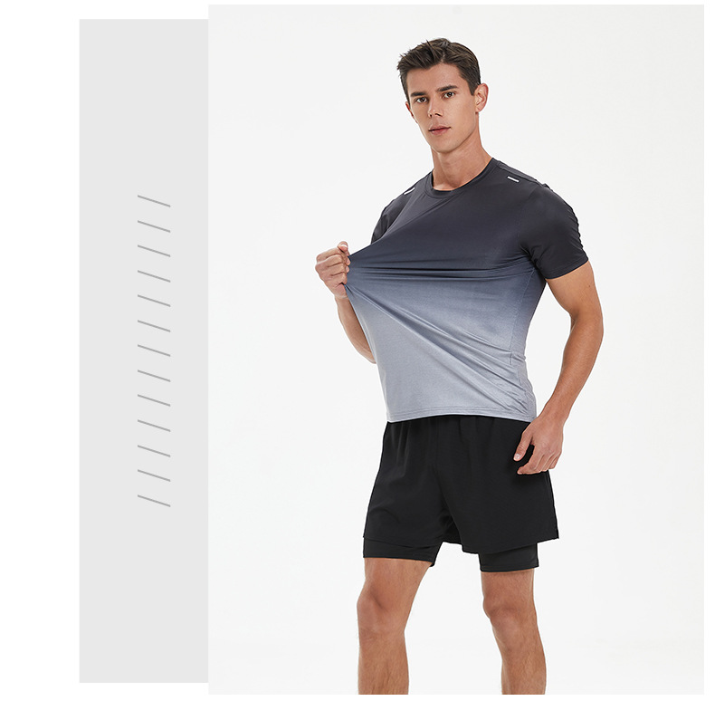 210g Weight Polyester Fabric Type T-shirt Tops Type Round Neck Neckline Gradient Color Pattern Men's Gender Sports Style Men's Gradient Color T-shirt Men's Clothing 1