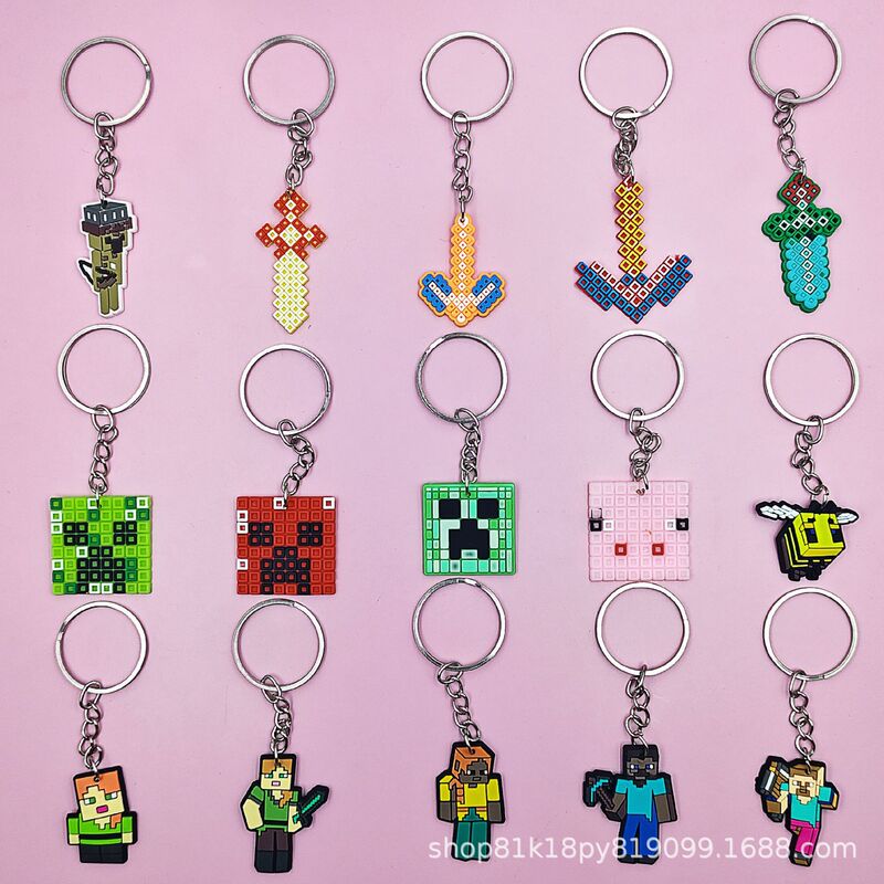 New Minecraft Pvc Cartoon Keychain School Bag Pendant Bag Pen Bag Decoration Cross-Border Factory Wholesale