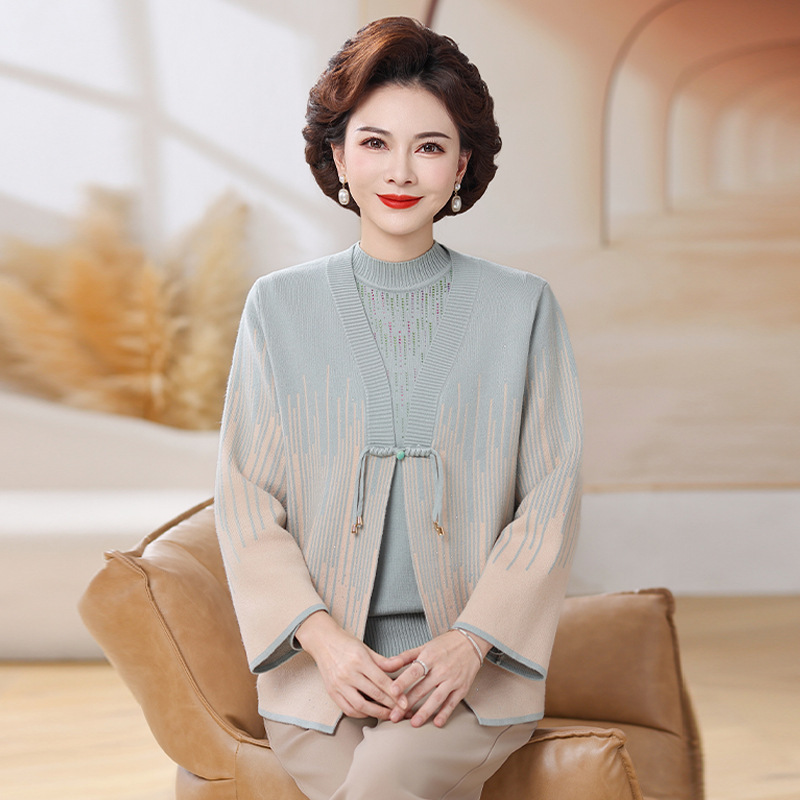 春秋装新款打底衫中老年毛衣两件套装妈妈洋气针织上衣服中年女装|undefined
