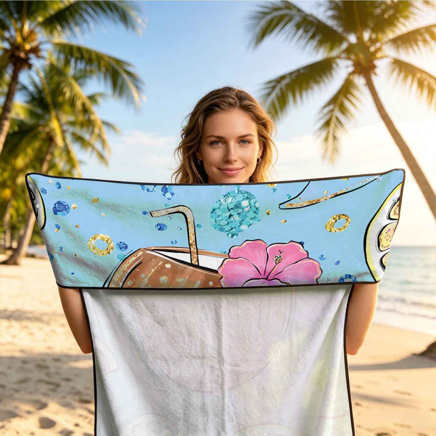 Printed bath towel and car seat cover 2-in-1, ultra-fine fiber outdoor beach and car dual-use universal seat cushion
