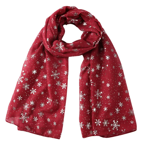 2026 European and American Autumn and Winter Scarf for Women, New Christmas Gift, Snowflake Silver Dot Silk Scarf, Cotton Shawl, Christmas Scarf