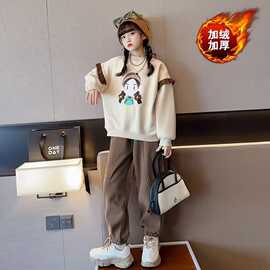 女童秋冬季加绒套装2024新款时髦洋气童装女孩春秋儿童运动衣服潮