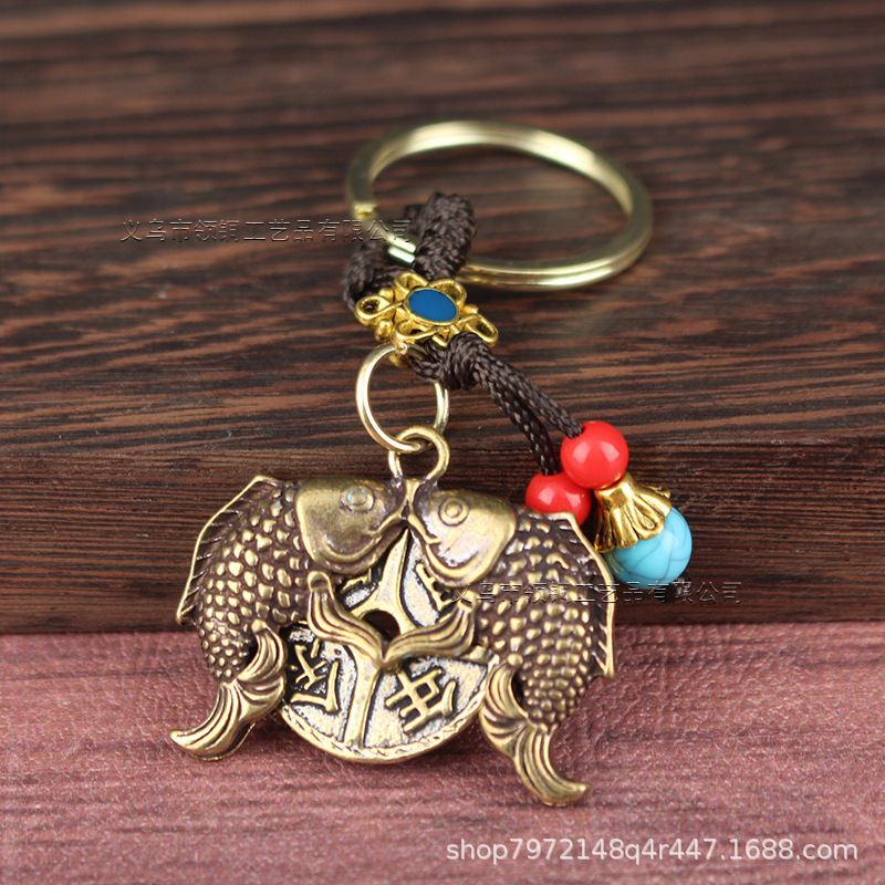 Brass Retro Fish Pendant Chinese Style Decoration Pure Copper Pisces Holding Copper Coin Car Keychain Pendant Brass Retro Fish Pendant Chinese Style Decoration Pure Copper Pisces Holding Copper Coin Car Keychain Pendant