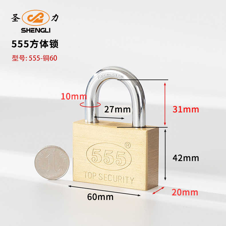 Customized Southeast Asian square blade copper padlock, copper key, copper lock core, copper natural color chrome-plated copper lock, export copper padlock pic 5