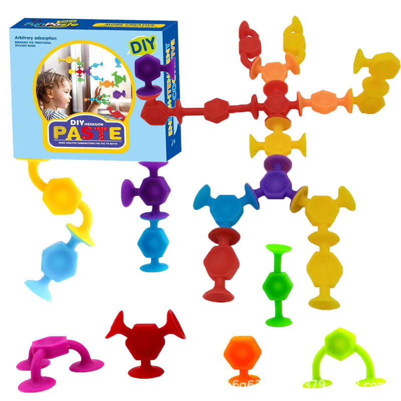 Children's DIY Early Education Assembly Suction Cup Soft Silicone Building Block Toys Eggshell Storage Packaging Suction Fun Animal Models