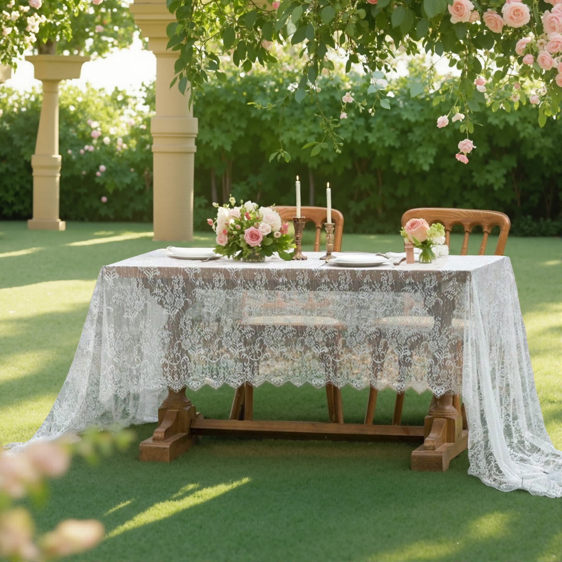 French Classical Lace Tablecloth Hollow Atmosphere Decorative Tablecloth White Festival Rectangular Tablecloth Set