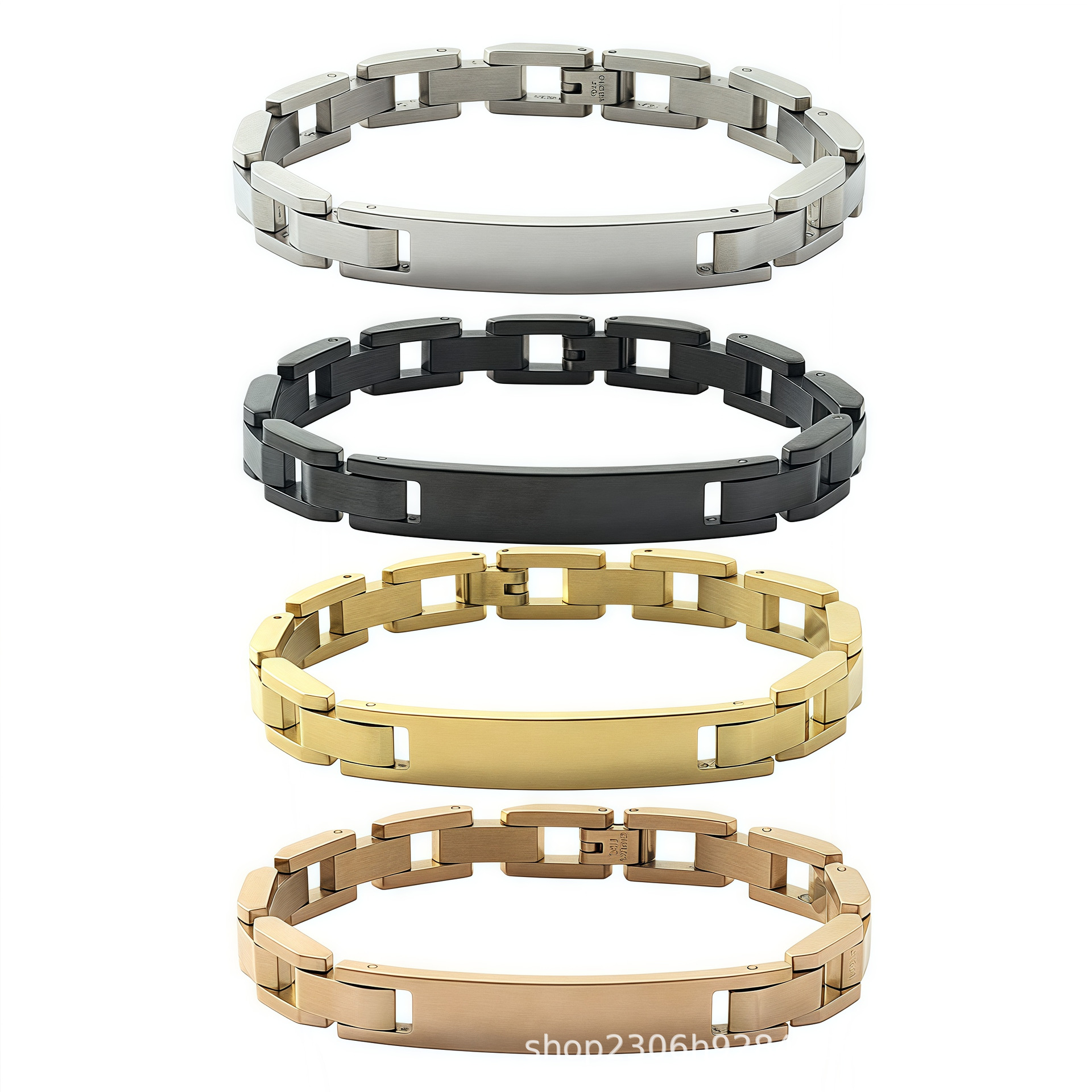 Cross-Border DIY Laser Engraving Stainless Steel Curved Tag Watch Chain Long Titanium Steel Bracelet Men's Jewelry Factory