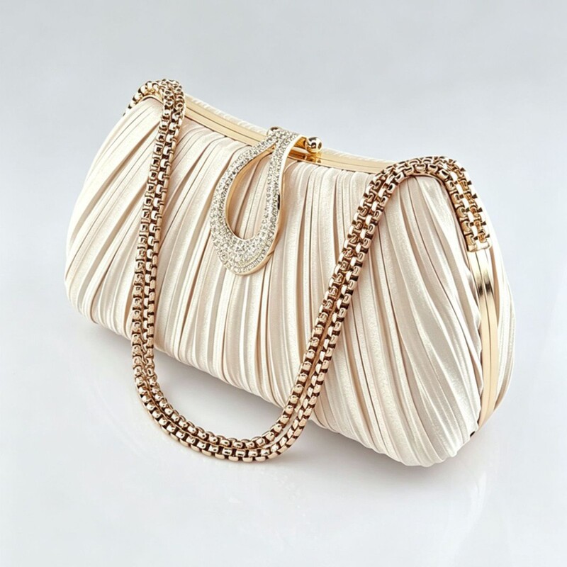 Cross-Border New Style Pleated Rhinestone-Embellished Evening Clutch Bag for Women, Versatile Chain Bag for Qipao Dresses