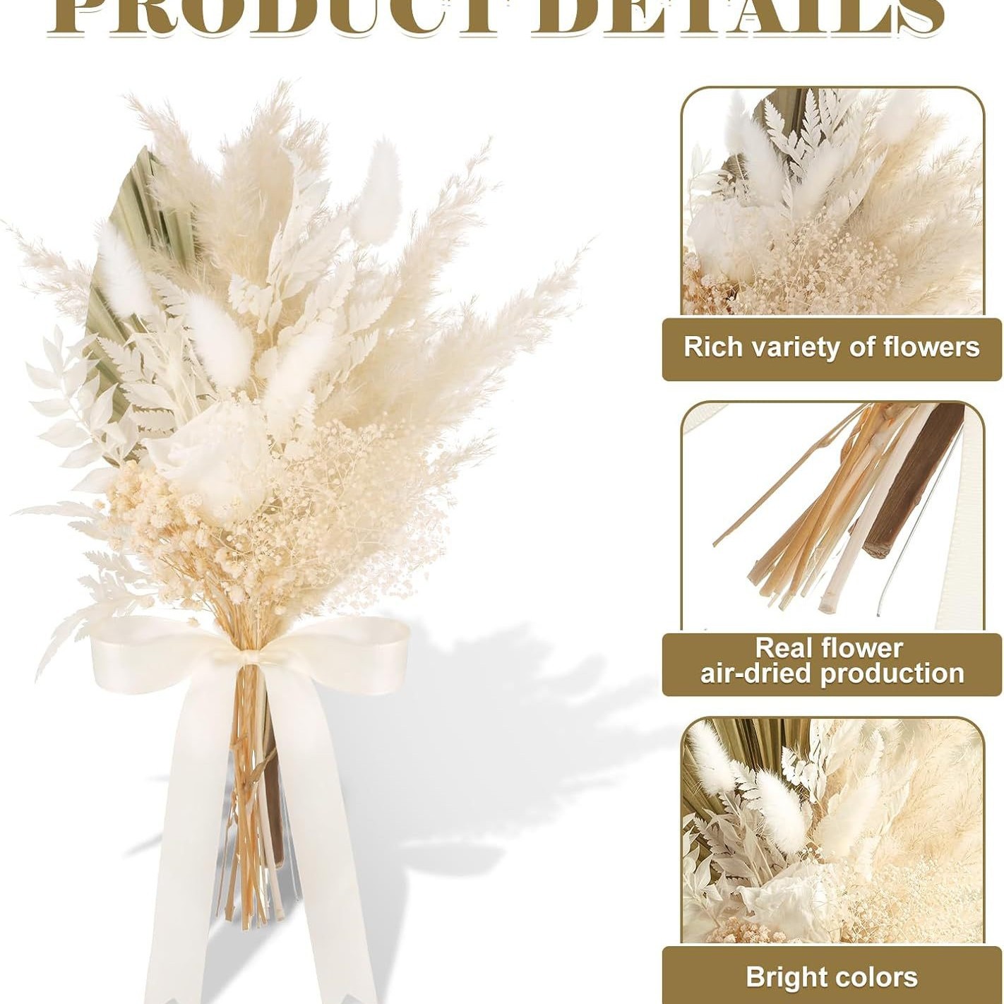Envío gratuito transfronterizo, nuevo ramo de flores eternas, jarrón de lujo, adorno de caña, cola de conejo, hierba, decoración del hogar._voghion.com