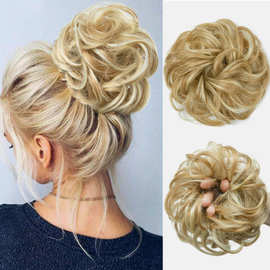 假发发包欧美跨境爆款接发卷发哑光丝马尾辫发片多款多色髻发圈