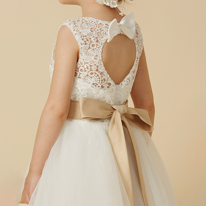 Nuevo Comercio exterior transfronterizo vestido de novia para niños niñas sin mangas encaje rendimiento cumpleaños puffy princesa vestido midi