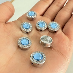 天然アクアマリン象嵌ラウンドダイヤモンドアクセサリー DIY ブレスレットネックレスおよびその他のアクセサリーペンダント