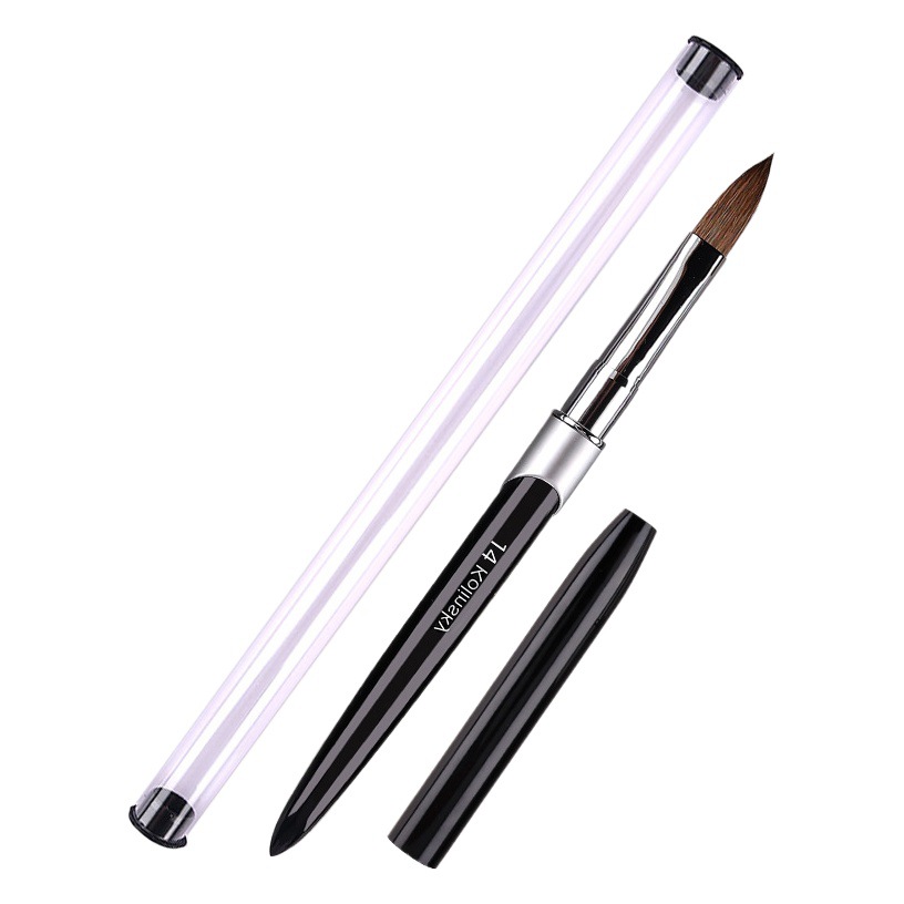 Amazon en stock metal varilla de uñas de pelo de visón pluma negro Kolinsky uñas de cristal pluma tallado cepillo