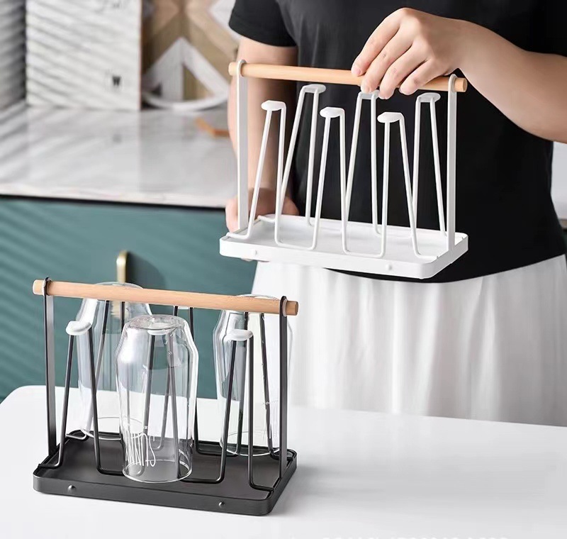 Japanese-style creative iron cup holder, shelf, draining rack, hanging stand, storage rack, living room tea cup glass cup rack