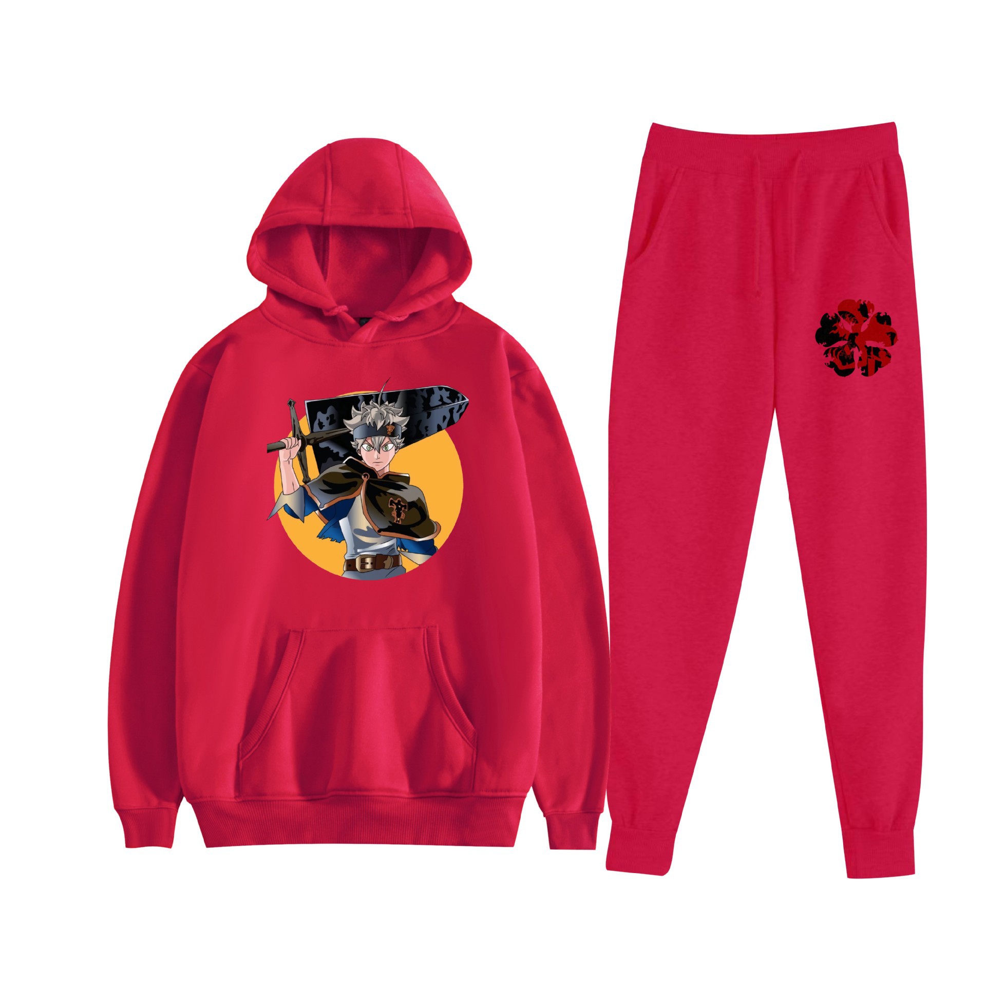 Europa y América otoño e invierno negro trébol de cuatro hojas periférico bidimensional hombres y mujeres deportes de ocio más suéter con capucha de terciopelo traje al por mayor