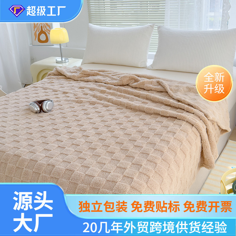 现货新款塔芙绒毛毯居家办公室午睡羊羔绒毯3D提花空调毯
