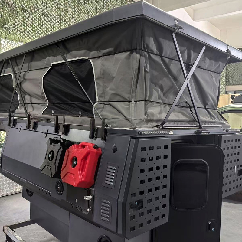 Camión de forma especial caja de la habitación de carga trasera camioneta todoterreno techo rígido residencia de camping habitación superior caja de la habitación elevable negra