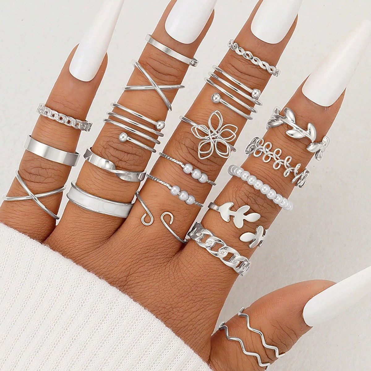 Ring multi-joint set, European style, metal adjustable stackable rings, assorted designs
