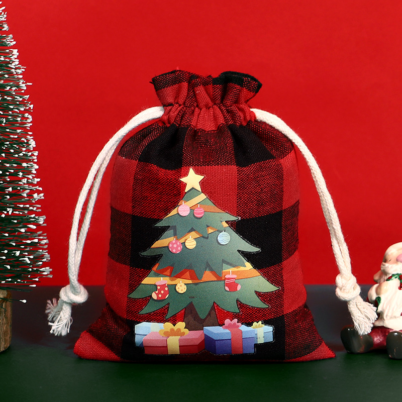 Bolsa de algodón a cuadros de Navidad con cordón Bolsa de embalaje de regalo de caramelo de Navidad Calendario de Adviento bolsa pequeña al por mayor