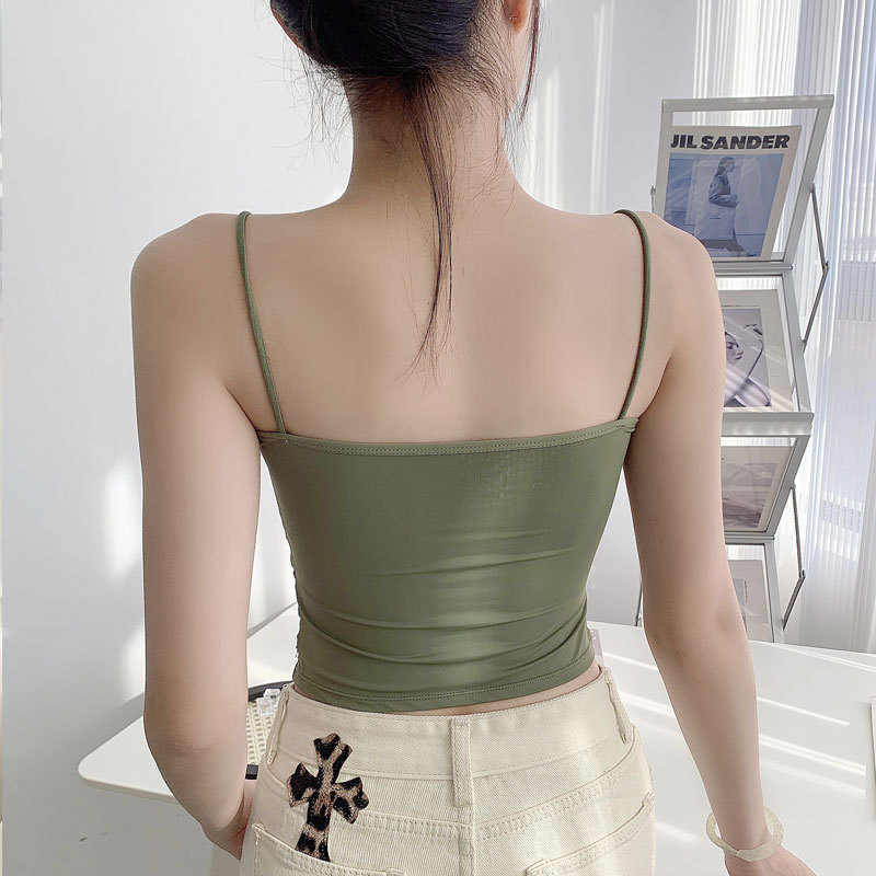 氷の糸のしわの1字の襟の純色のガーターのベストの女性の一体式の固定の杯の中で外を着て美背を着て胸を包みます。|undefined