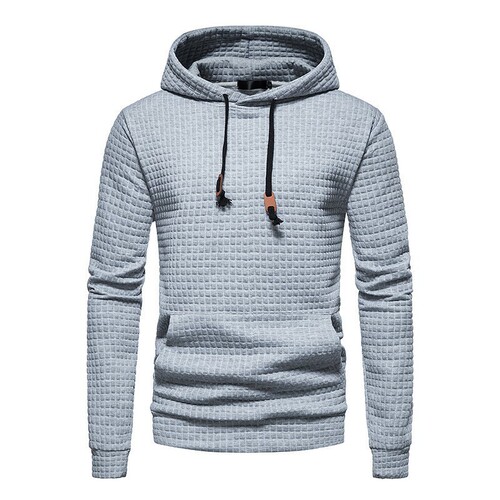 Amazon Grid Quilted Cotton Fabric Exports European Size Checkered Men's Casual Hooded Crew Neck Embroidered Large Size Long Sleeve Sweatshirt