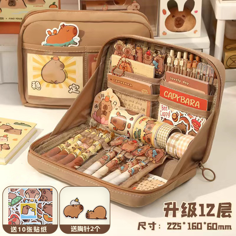 Estuche para lápices de panda de 12 capas, bolsa de papelería de gran capacidad, estuche de lápices de alta calidad para estudiantes de secundaria.