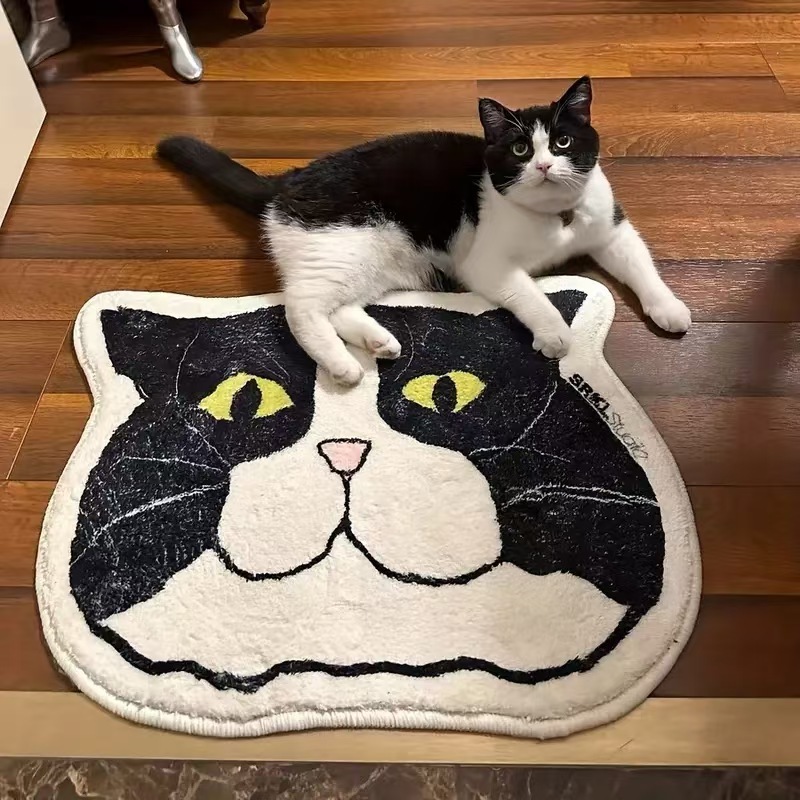 Imitation Cashmere Carpet Cartoon Cat Home Bedroom Water-Absorbent Non-Slip Floor Mat Entrance Door Soft Wear-Resistant Foot Mat Wholesale