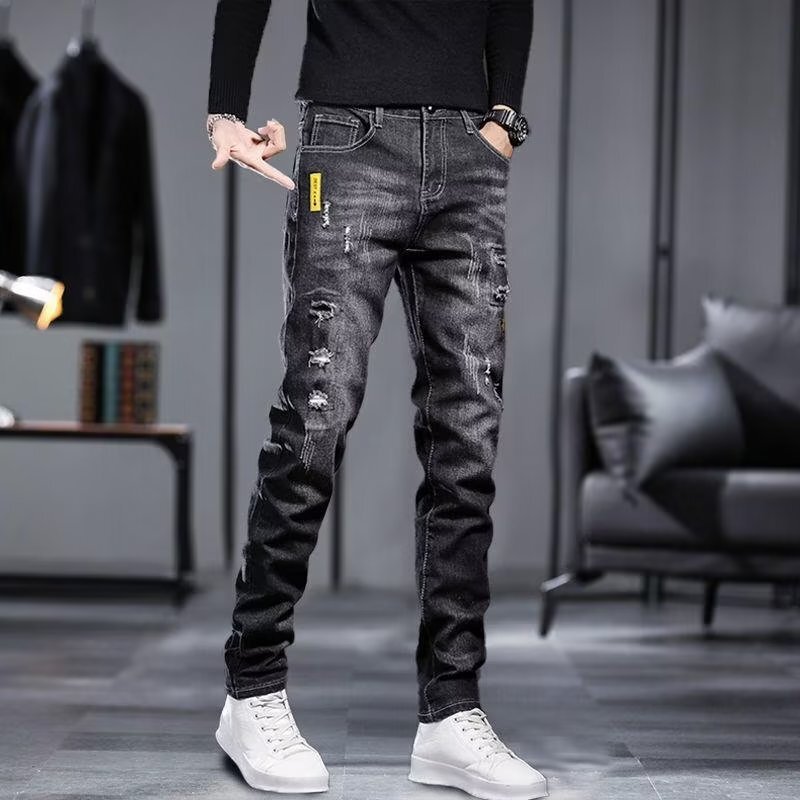 Men's Jeans Summer Thin Ripped Slim Fit Small Feet Casual Summer Versatile 2024 Spring & Fall New Trousers Men's Jeans Summer Thin Ripped Slim Fit Small Feet Casual Summer Versatile 2024 Spring & Fall New Trousers