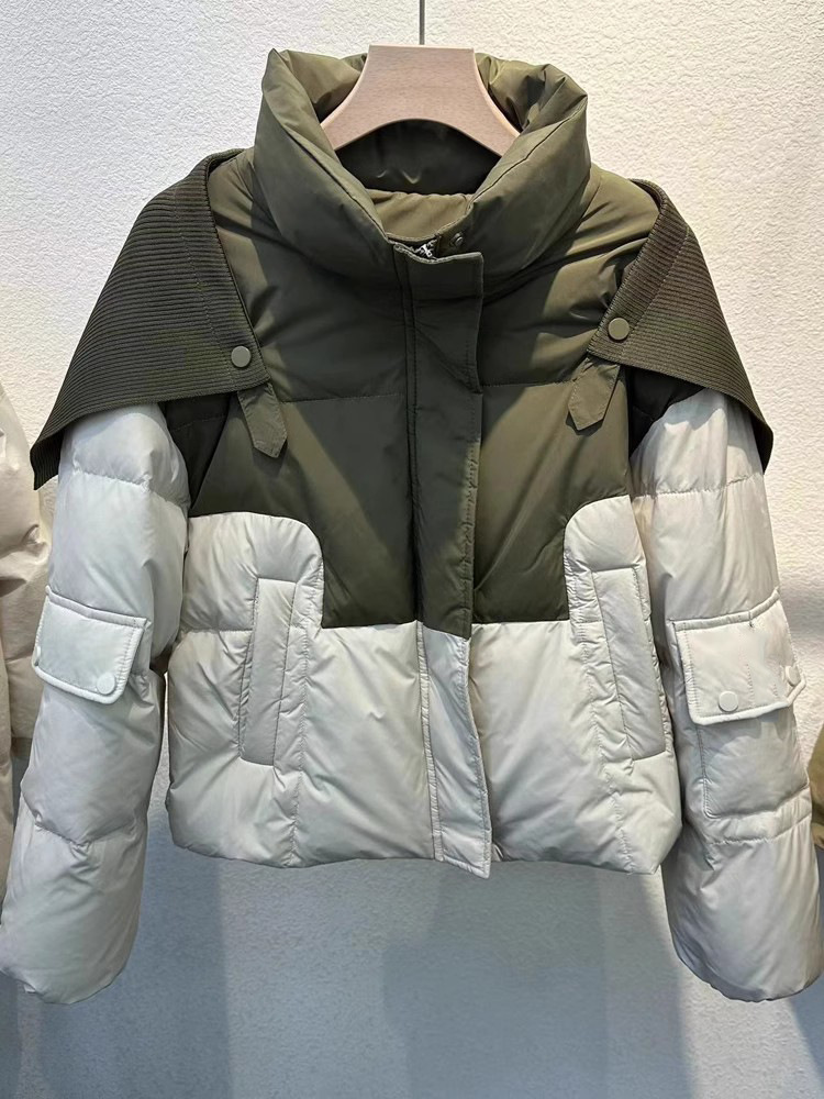 Super hermosa cinta de contraste, chal corto de pluma, ropa de algodón para mujeres invierno 2025 nueva chaqueta de algodón de aire occidental