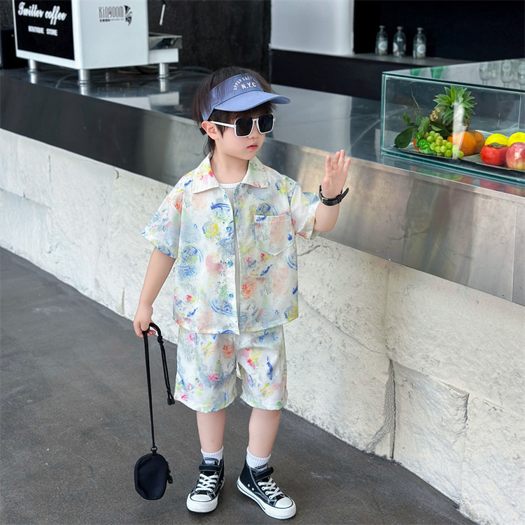 7951 Traje de manga corta de verano para niños Vestido de verano para niños 2025 Nuevo estilo Camisa de flores Ropa Traje de dos piezas de verano para bebés