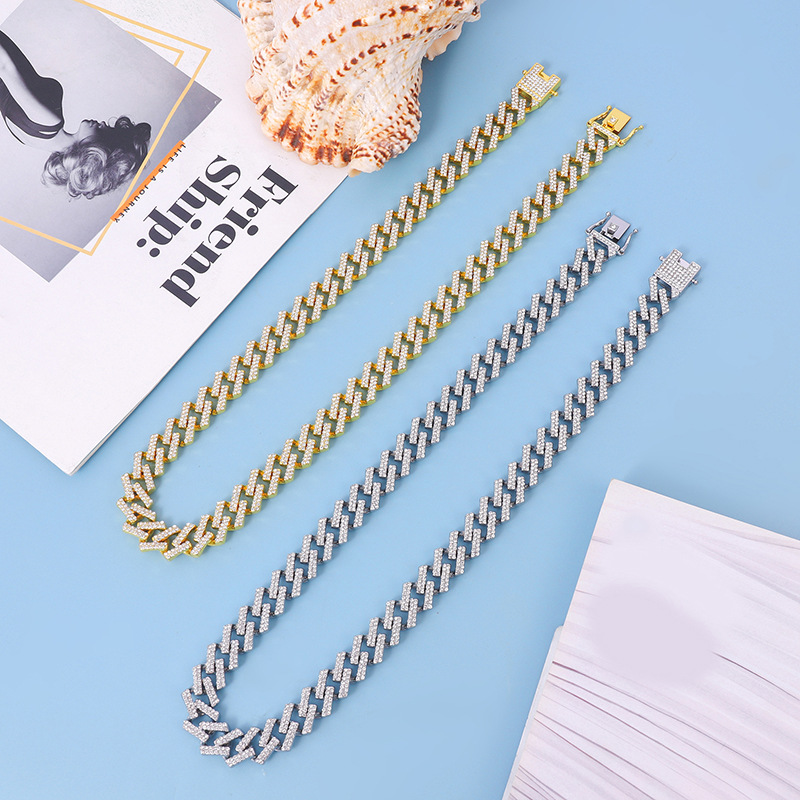 Hot selling diamond shaped chain 15MM cast single grain assembly unisex hip-hop Cuban necklace_voghion.com