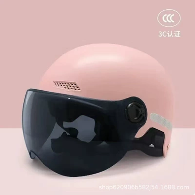 Motosiklet kaskı (dəbilqə): Half Helmet for Men and Women - cherry-powder-sunscreen-short-glasses-free-night-reflective-stickers-306
