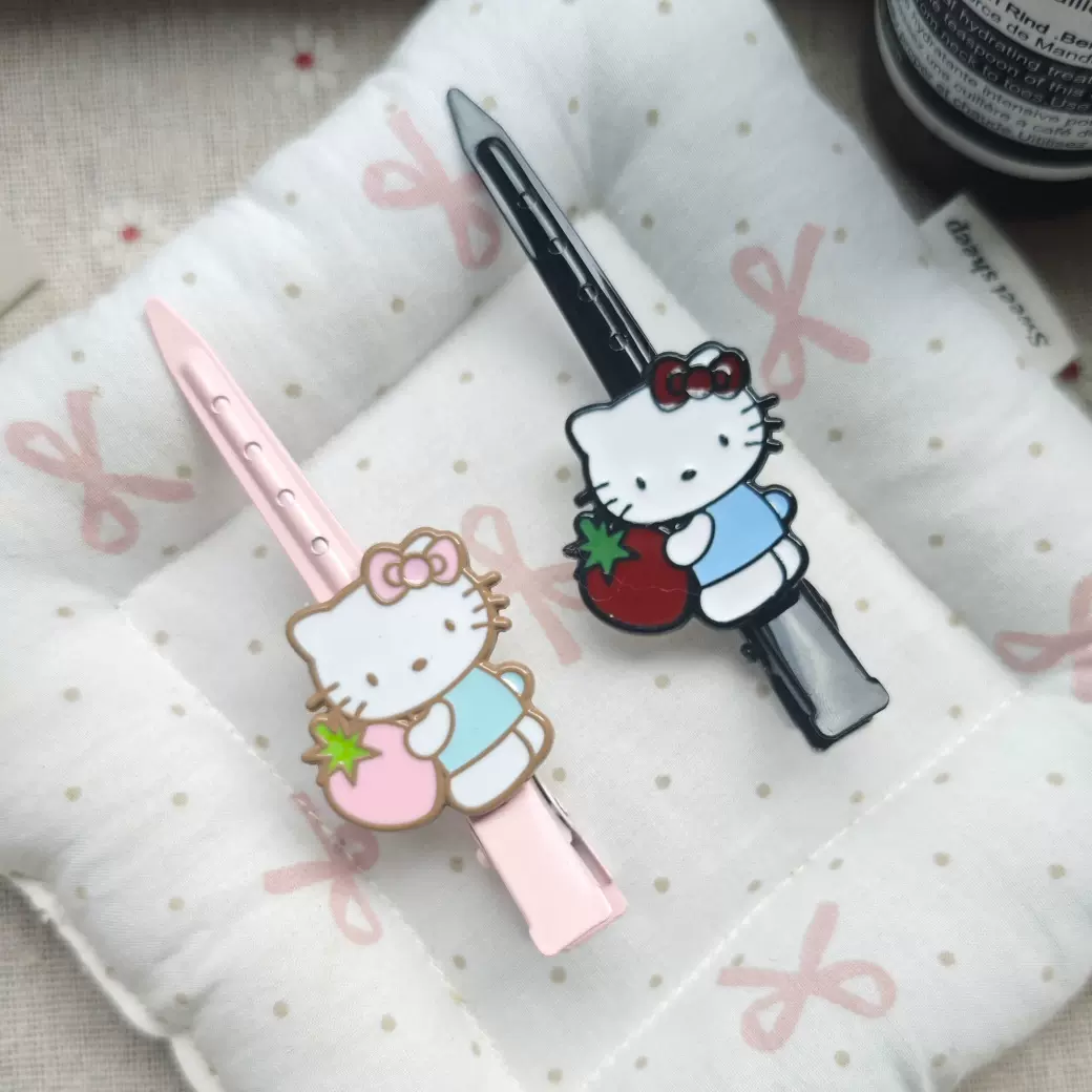 夏季新款粉色草莓猫咪长条发夹卡通甜美高颜值少女侧边鸭嘴夹发饰