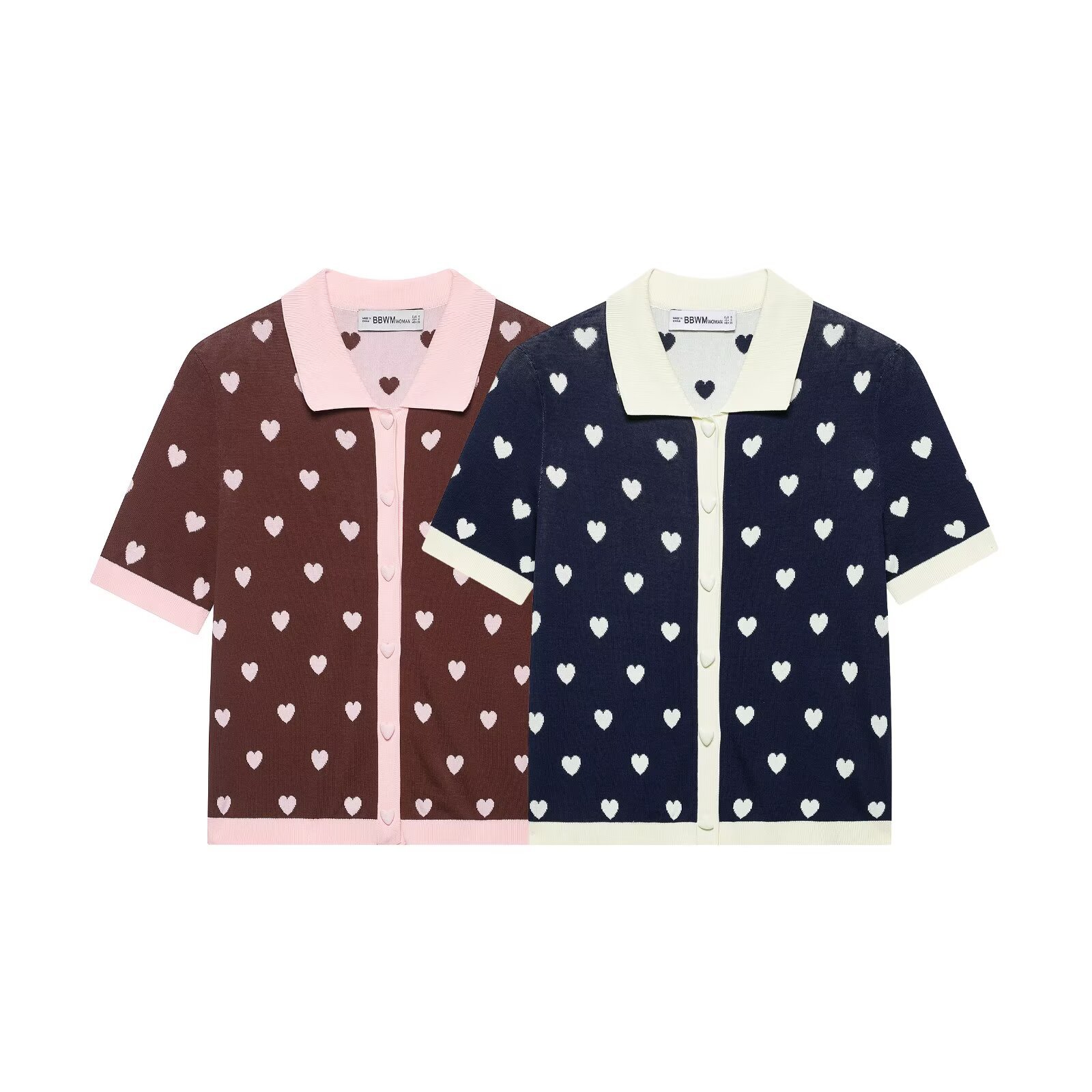 TAOP&ZA 女装2026夏季新款简约时尚心形提花针织 POLO 衫 4938026