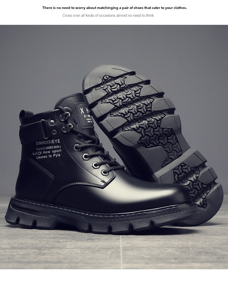 Martin Boots Herren Frühjahr 2024 Neue High-Top-Arbeitsstiefel im britischen Stil Schwarze Motorradstiefel aus Leder Frühling und Herbst Freizeitschuhe aus Leder_voghion.com