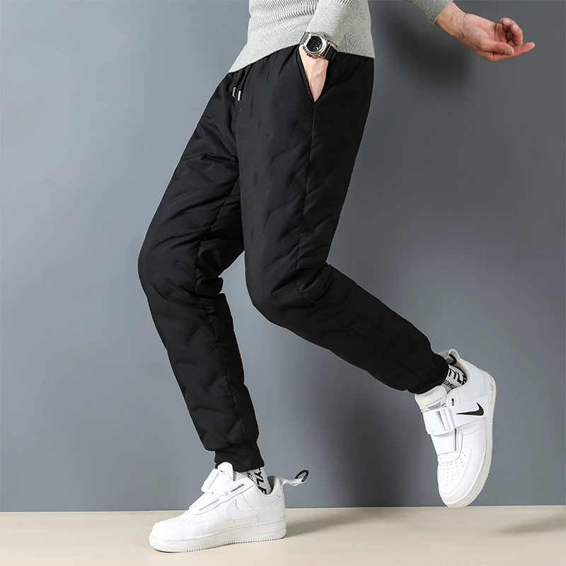 Белые утиные пуховые брюки для мужчин зимой носить утолщенные теплые хлопчатобумажные брюки повседневные свободные тенденции длинные брюки для мужчин