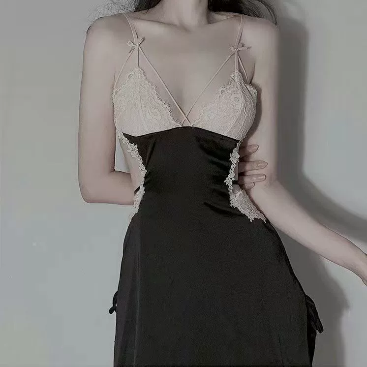 Сексуальное нижнее белье с открытой спиной, розовая юбка-комбинация, ночная рубашка, перспективная шелковая Сексуальная женская ночная рубашка с рюшами и низким вырезом