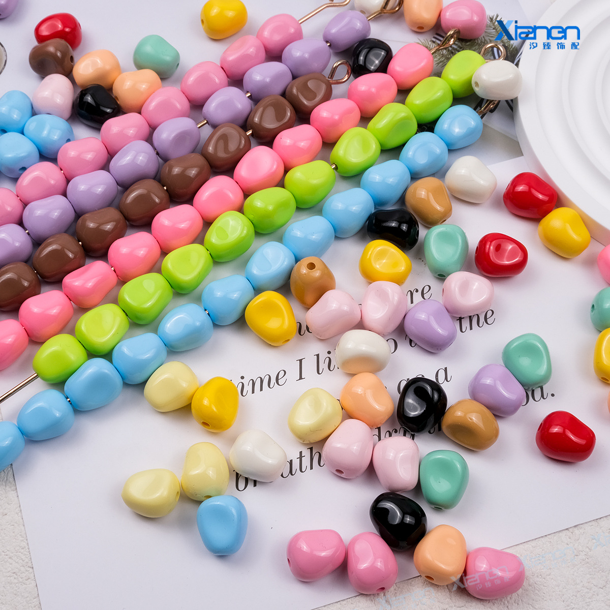 烤漆彩色魔豆珠亮漆异形串珠直孔珠亚克力手链包挂diy饰品配件