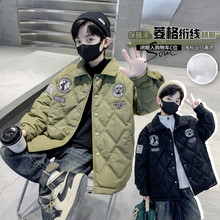 男童中大童 秋冬外贸多标绗缝轻薄风衣加厚外套翻领夹棉棉衣