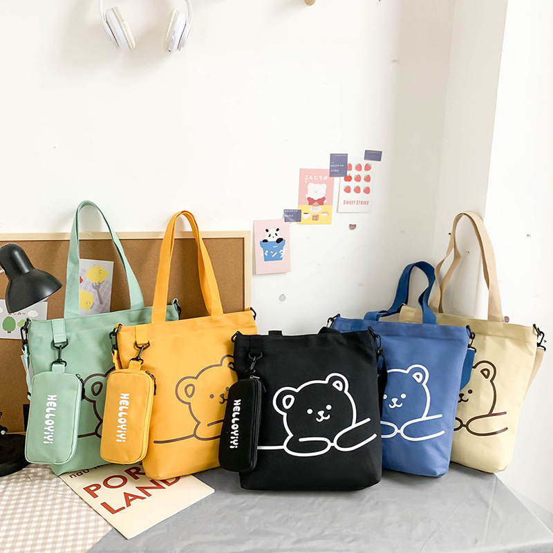 Canvas Bag Children's Shoulder Bag Tutoring Class Cute Primary School Student Crossbody Bag Student Bag Canvas Bag Wholesale Student Bag