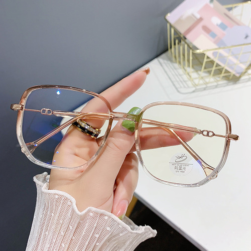 Xiaohongshu's same model TR90 transparent myopia glasses frame retro anti-blue light polygonal big face slimming plain glasses