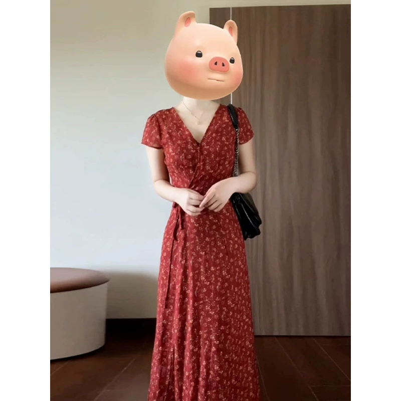 Миниатюрное женское платье с цветочным принтом, летнее облегающее талию во французском стиле, элитное элегантное платье средней длины, XS, увеличивающее рост.