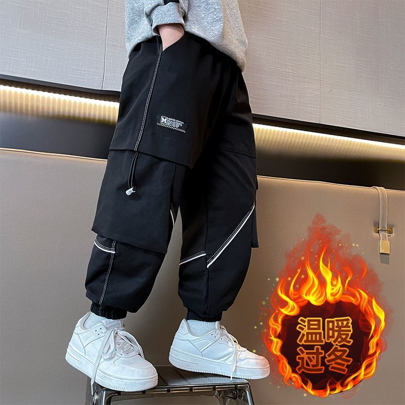 男大童休闲裤加绒加厚长裤儿童工装裤松紧腰潮流宽松冬款运动裤帅